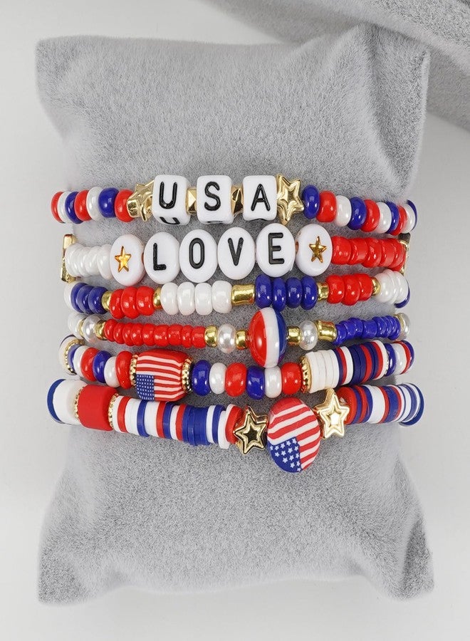 Lonext 12pcs American Flag Bracelet for Women Mens USA Red Blue White Beads Stretch Bracelet Set Patriotic 4th of July Independence Day - Image 5